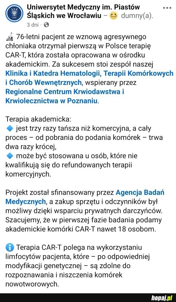Pierwsza w Polsce terapia CAR-T