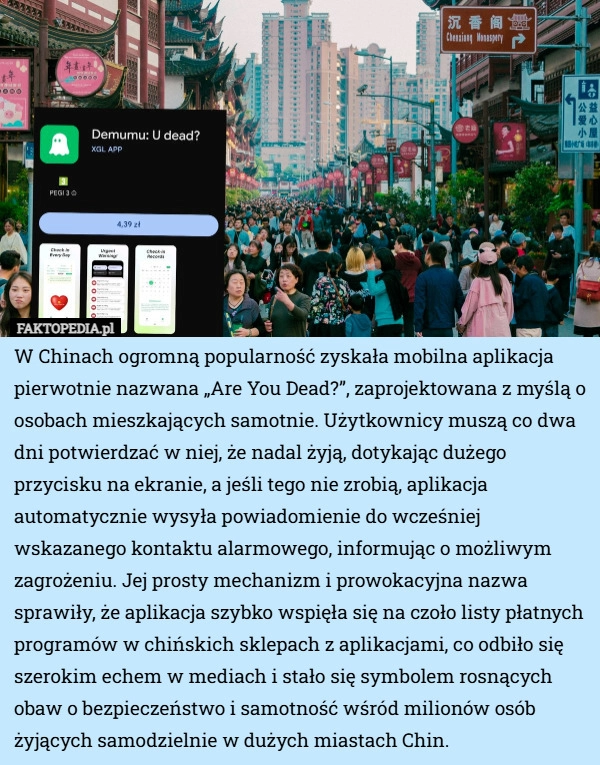 
    W Chinach ogromną popularność zyskała mobilna aplikacja pierwotnie nazwana...