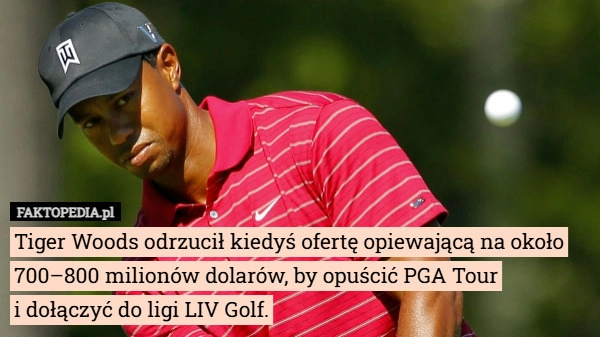 
    Tiger Woods odrzucił kiedyś ofertę opiewającą na około 700–800 milionów...