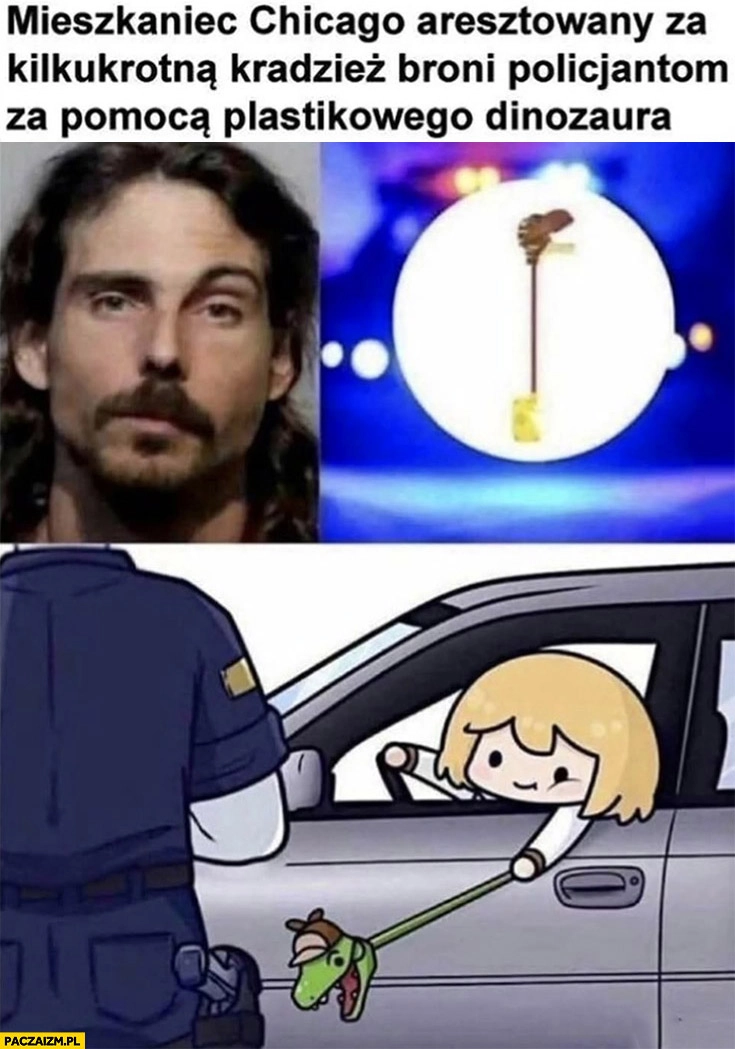 Mieszkaniec Chicago aresztowany za kradzież broni policjantom za pomocą plastikowego dinozaura