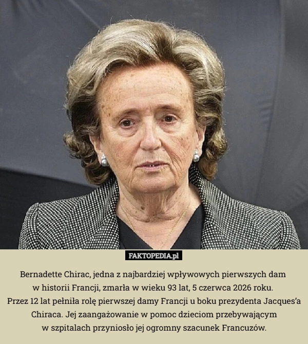 
    Bernadette Chirac, jedna z najbardziej wpływowych pierwszych dam 
w historii