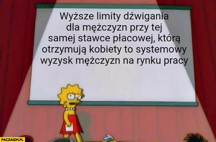 
    Wyższe limity dźwigania dla mężczyzn przy tej samej stawce którą otrzymują kobiety to systemowy wyzysk mężczyzn na rynku pracy