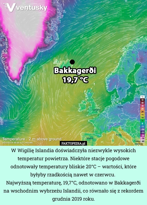 W Wigilię Islandia doświadczyła niezwykle wysokich temperatur powietrza.