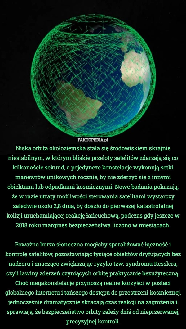 Niska orbita okołoziemska stała się środowiskiem skrajnie niestabilnym,