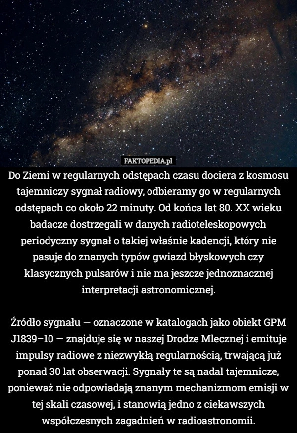 Do Ziemi w regularnych odstępach czasu dociera z kosmosu tajemniczy sygnał