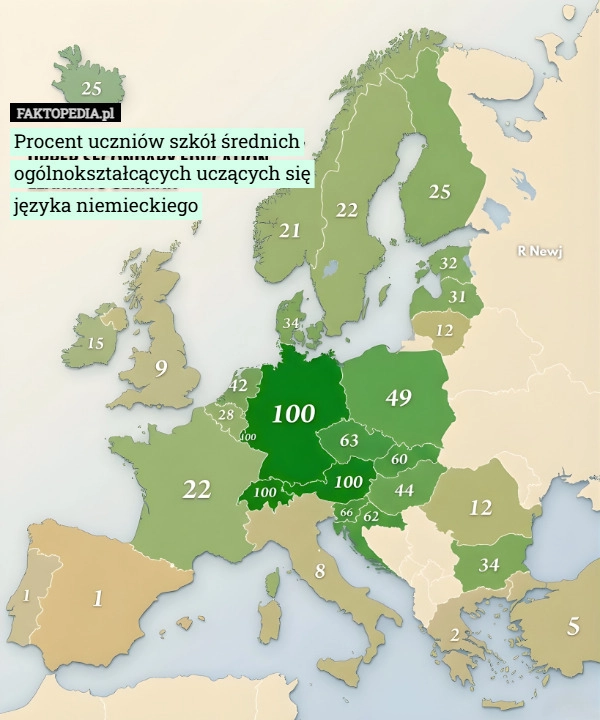 
    Procent uczniów szkół średnich ogólnokształcących uczących się języka niemieckiego