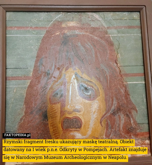 Rzymski fragment fresku ukazujący maskę teatralną. Obiekt datowany na I