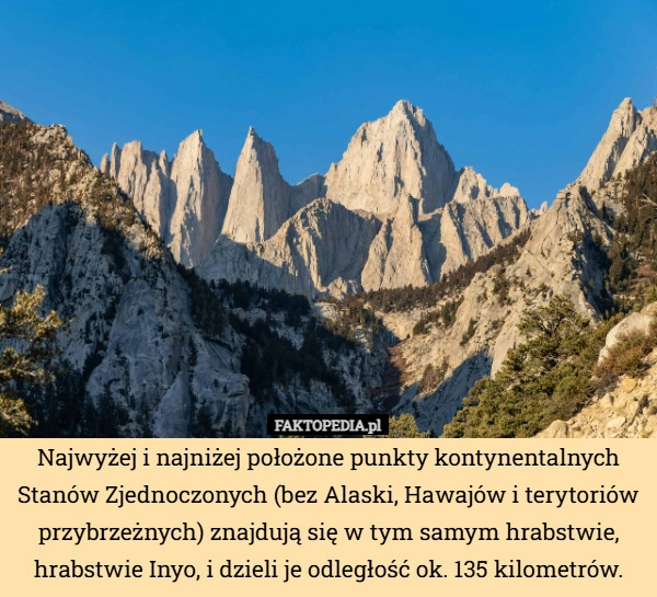 Najwyżej i najniżej położone punkty kontynentalnych Stanów Zjednoczonych
