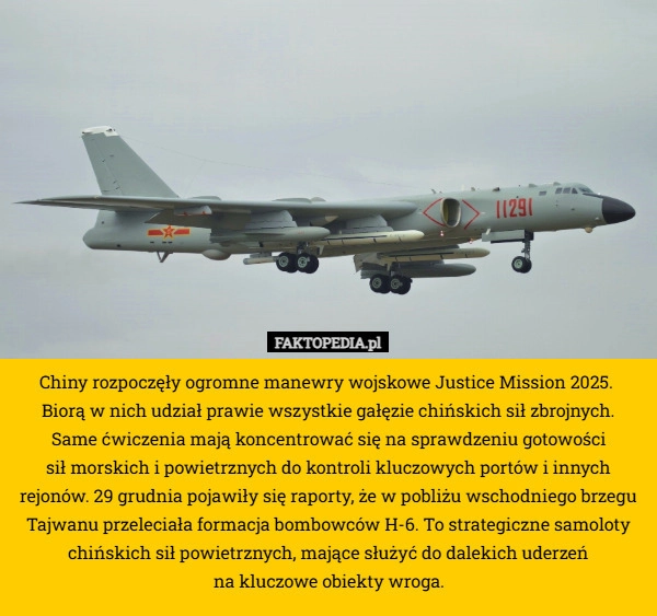 Chiny rozpoczęły ogromne manewry wojskowe Justice Mission 2025. 
Biorą w