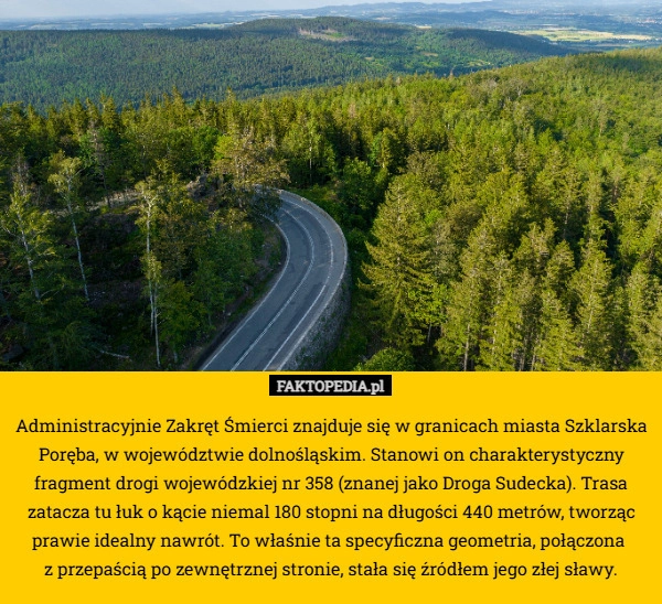 Administracyjnie Zakręt Śmierci znajduje się w granicach miasta Szklarska